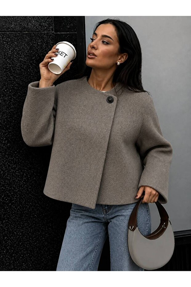 Women's Button Detailed Crew Neck Cashmere Jacket