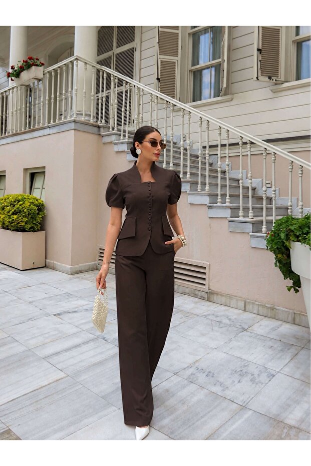 Eh Collection High Collar Pearl Buttoned Suit