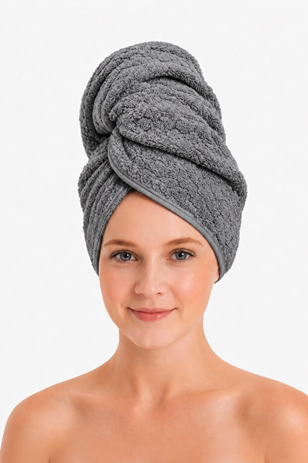 Towel Hair Cap Gray 100% Cotton Hair Drying, Drying, Showering, Bathing Head Towel