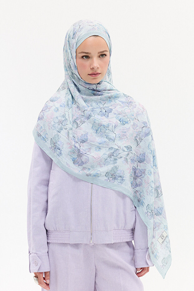 Watercolor Pattern Kraş Shawl - Mint