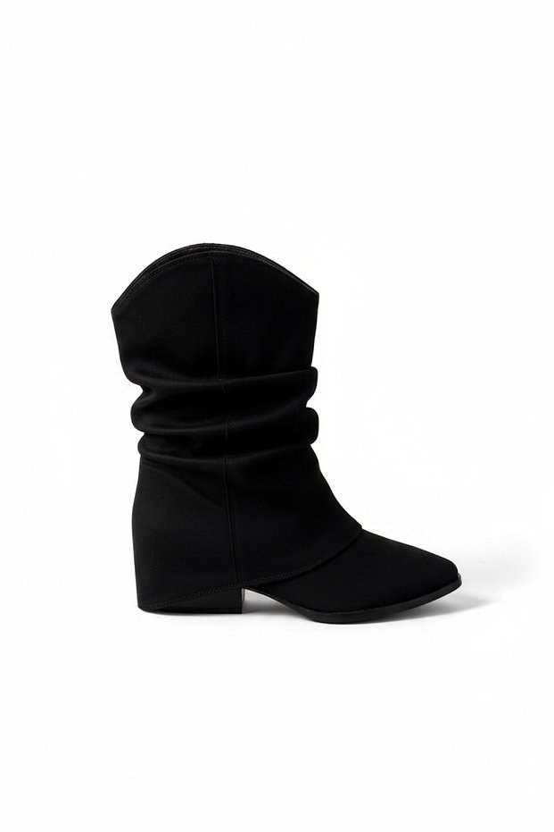Miri Black Suede Women's Heeled Boots with Drawstring Detail
