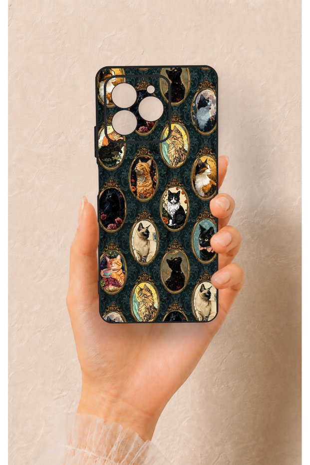 Omix X7 Compatible Vintage Cat Portraits Patterned Silicone Case