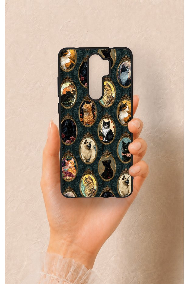 Redmi Note 8 Pro Compatible Vintage Cat Portraits Patterned Silicone Case