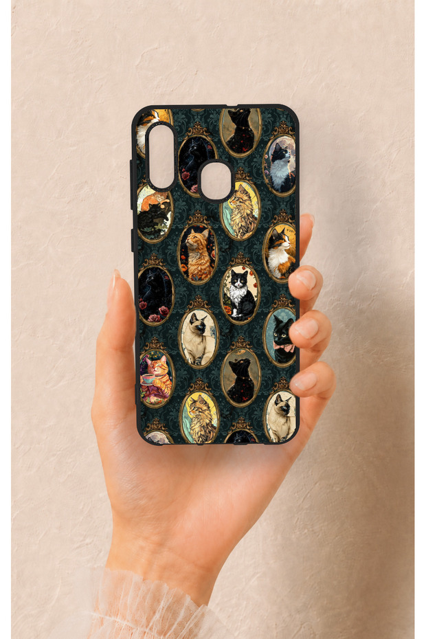 Samsung A20-A30 Compatible Vintage Cat Portraits Patterned Silicone Case