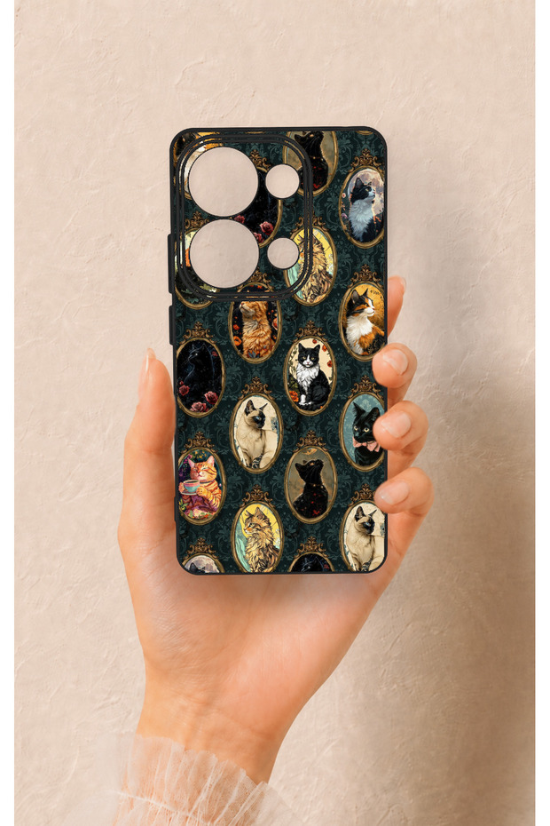 Redmi Note 13 Pro 4g Compatible Vintage Cat Portraits Patterned Silicone Case