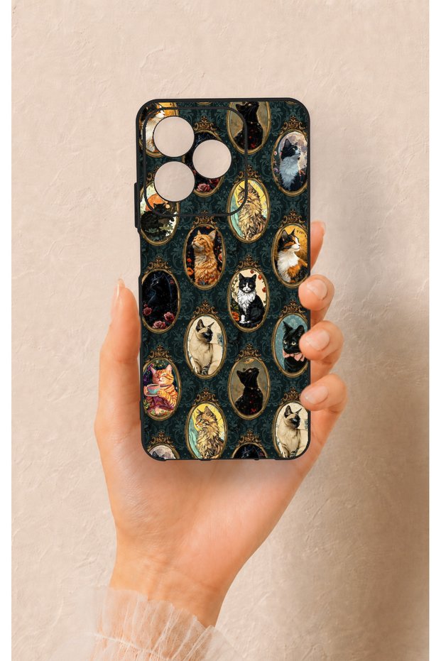 Realme C53 Compatible Vintage Cat Portraits Patterned Silicone Case