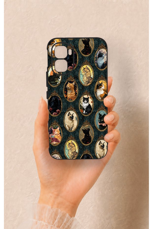 Infinix Gt 50 Pro Compatible Vintage Cat Portraits Patterned Silicone Case