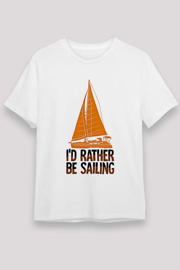 Sailing Printed Unisex White T-Shirt - Tshirt