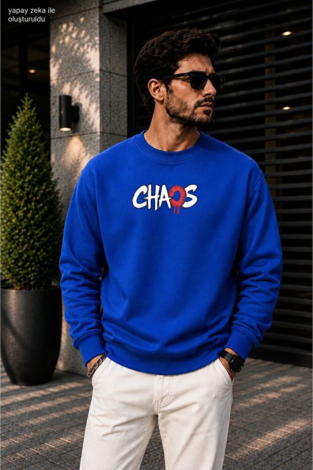 Men's Chaos Slogan Printed Cycling Round Neck Casual Sweatshirt