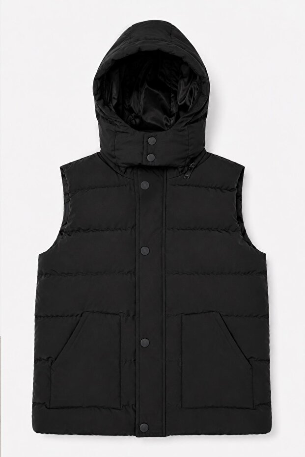 Boy's Hooded Inflatable Vest with Zipper and Pockets