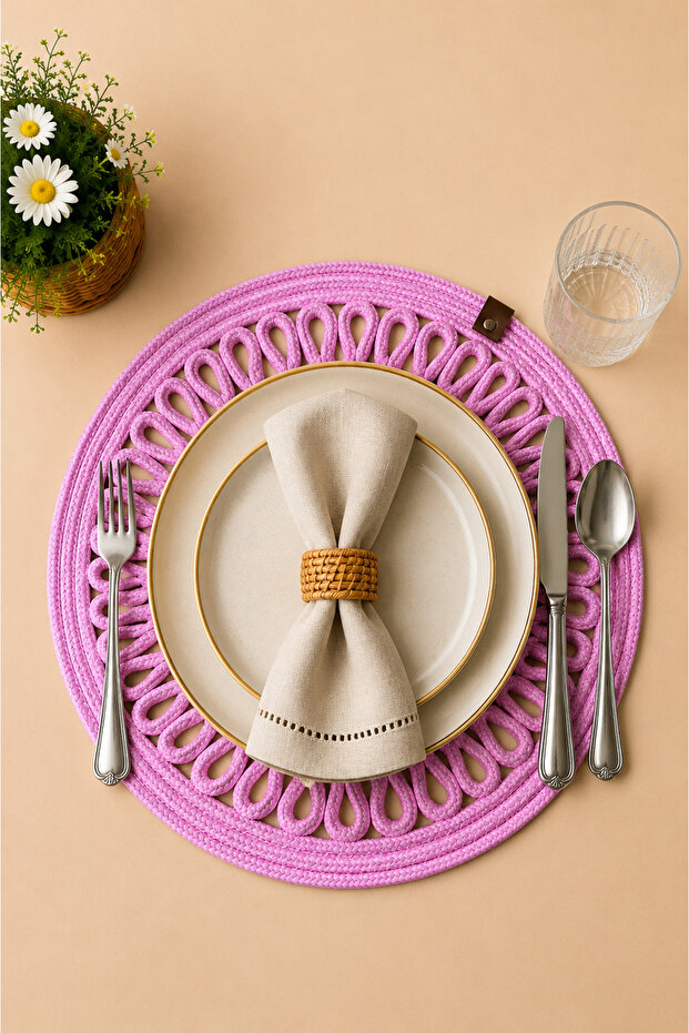 Decorative Single Placemat Patterned Tricot Model Round American Style Placemat Knitted Placemat Handmade Stylish Table Decoration Dining Table Breakfast Table Tableware Decor Home and Kitchen Accessory