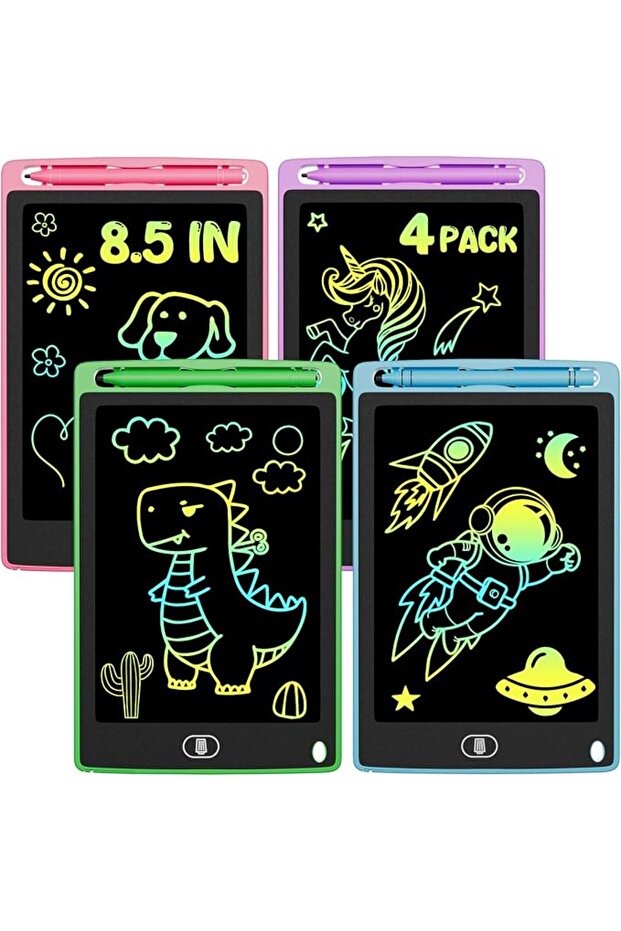 لوح كتابة LCD مقاس 8.5 بوصة، 4 قطع، [نسخة محسنة] لوح رسم ملون، لوح كتابة، قابل للمسح وإعادة الاستخدام