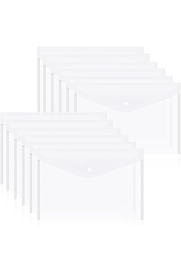 12 قطعة من مجلدات المستندات الشفافة مقاس A4 مع زر، مغلفات بلاستيكية بحجم A4، مجلدات بلاستيكية