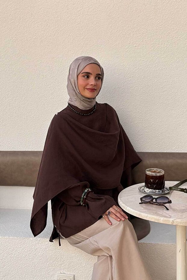 Women's Detachable Shawl Detail Tunic Brown