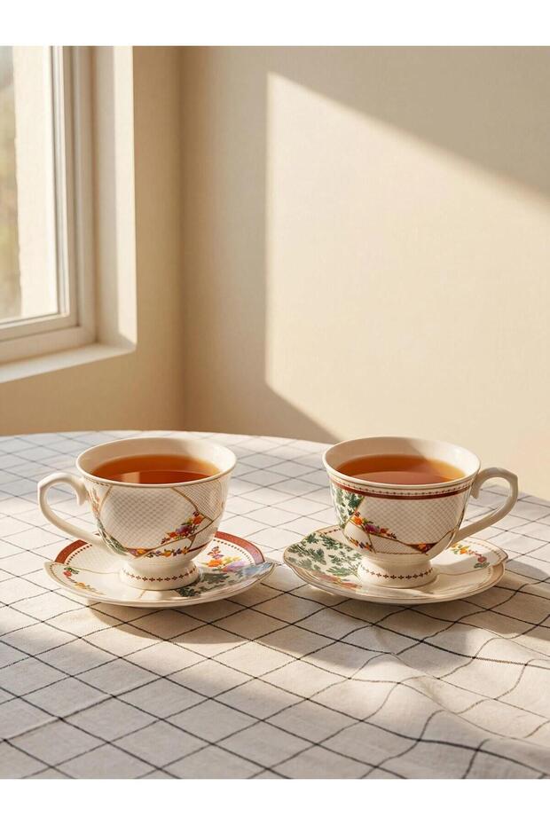 Mixed Floral Pattern 2-Person Porcelain Coffee Cup Set (W6)