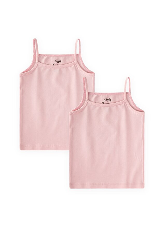 Double Rope Strap Girls' Undershirt 2-11 Years Powder Pink