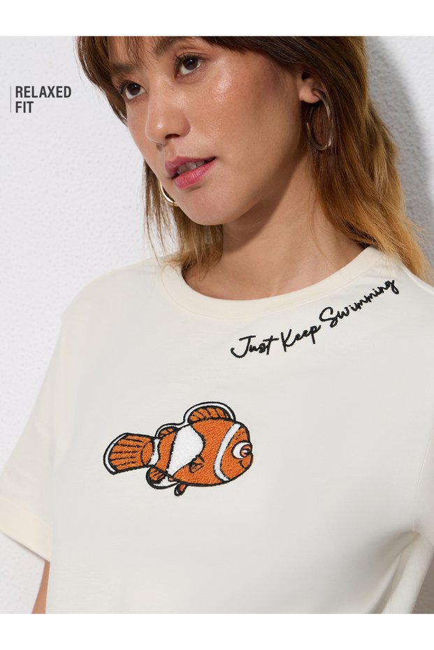 Disney Dory Nemo Embroidered Relaxed Fit Cotton T-Shirt