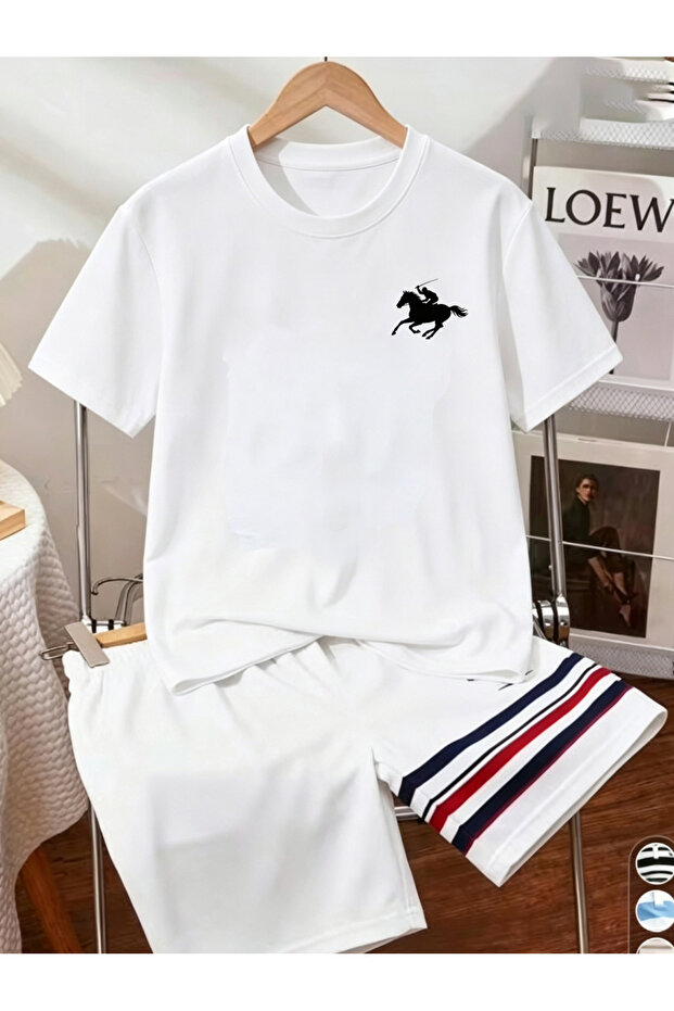 Kids White Short Sleeve T-Shirt with Polo Horse Print