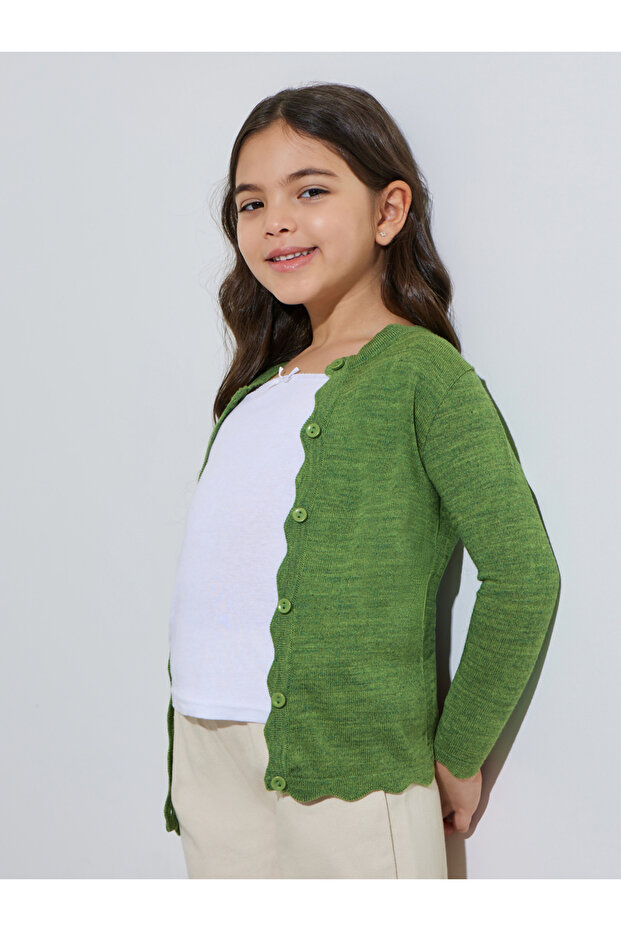 Girls Green Solid Button-Front Cardigan