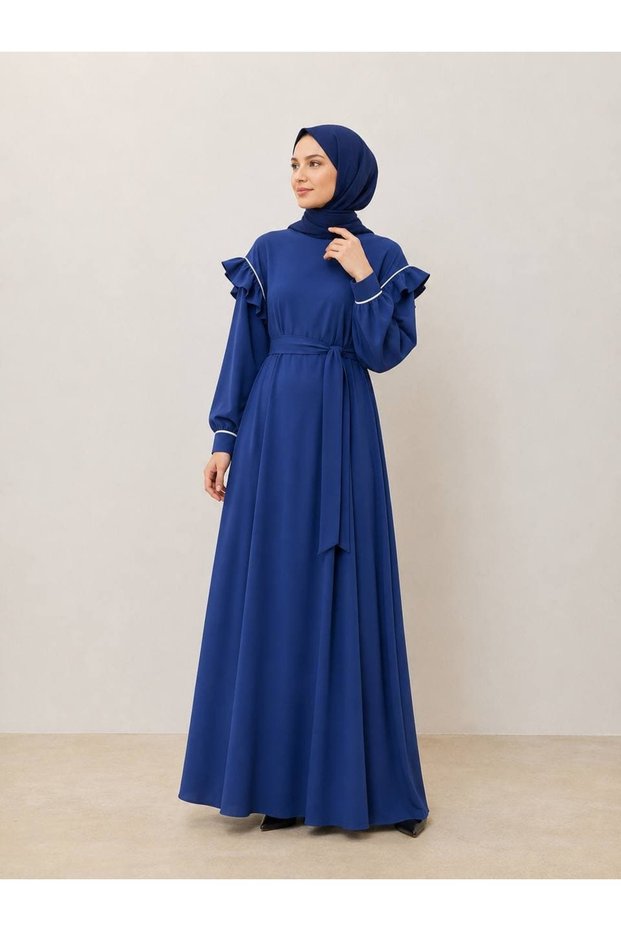 Medina Silk Dress with Shoulder and Cuff Piping 150 cm Anka262038