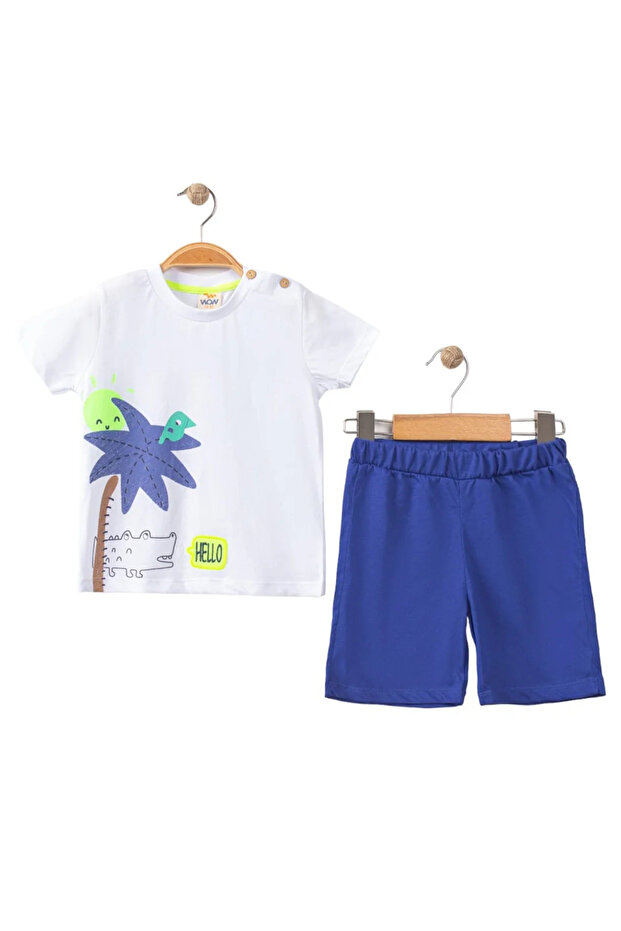 Baby Boy White Navy Palm Patterned Shorts Set of 2
