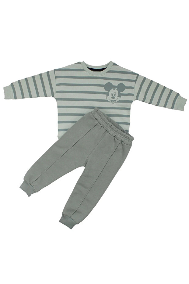 Boy's Water Green Striped Mouse Printed 2-Piece Set