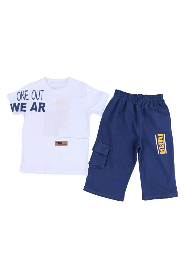 Boy's White T-Shirt and New Embroidered Laci Capri Shorts 2-Piece Set
