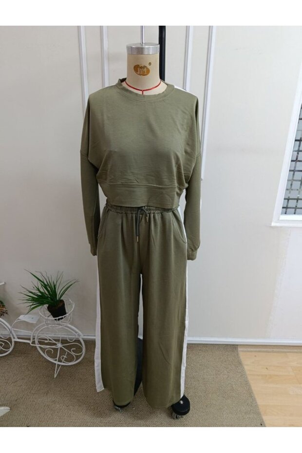 Women's long sleeve crew neck short viscose two-ply blouse and pants two-piece set