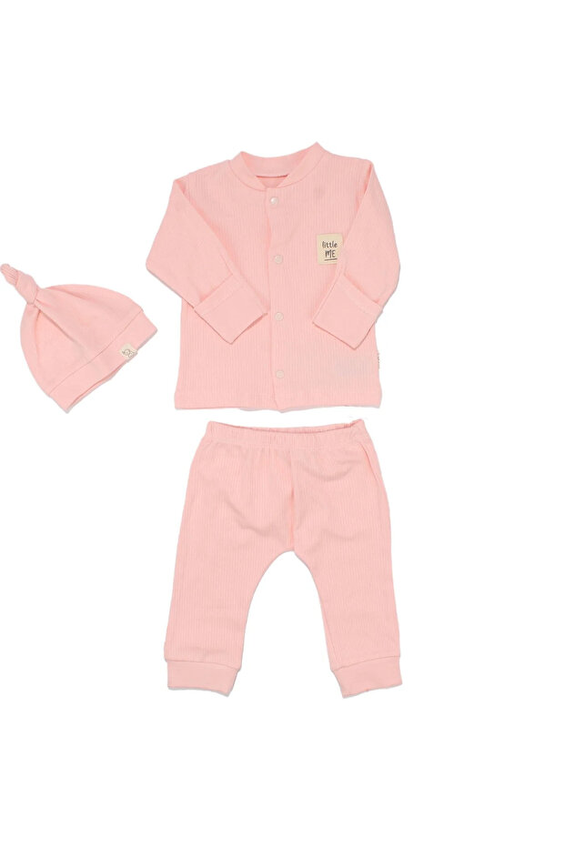 Unisex Pink Ribbed Knotted Beret Little Me Self Gloves 3 Piece Set