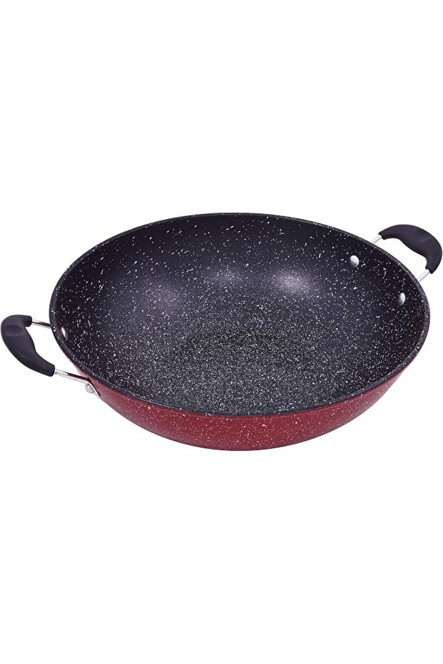 24-187 NON-STICK WOK PAN GRANITETWO SIDE HANDLE SIZE: 32cm Black & Red