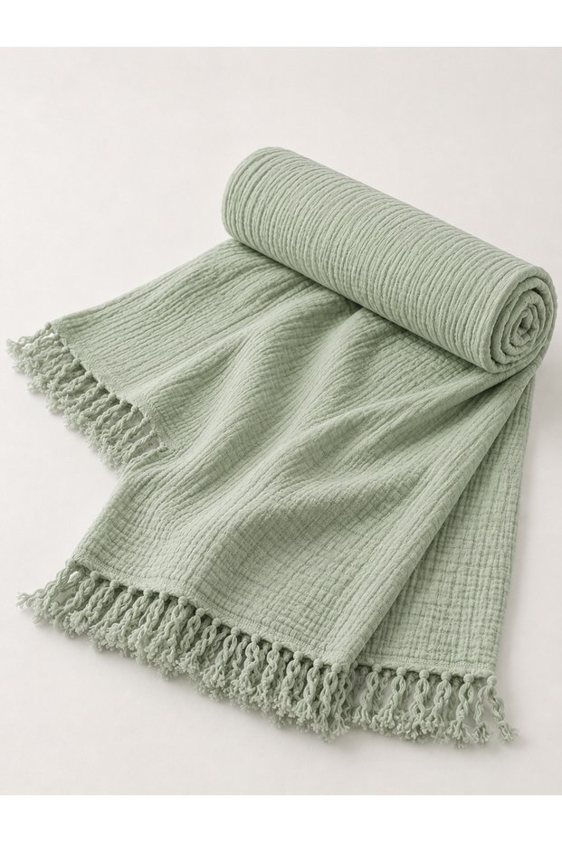 Muslin Fabric Baby Blanket 4 Layers Soft Breathable Baby Kids Blanket with Tassels