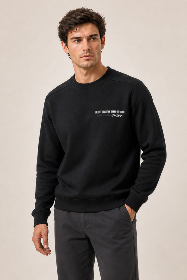 Takes Crew Neck Winter Regular Fit Sweatshirt Black