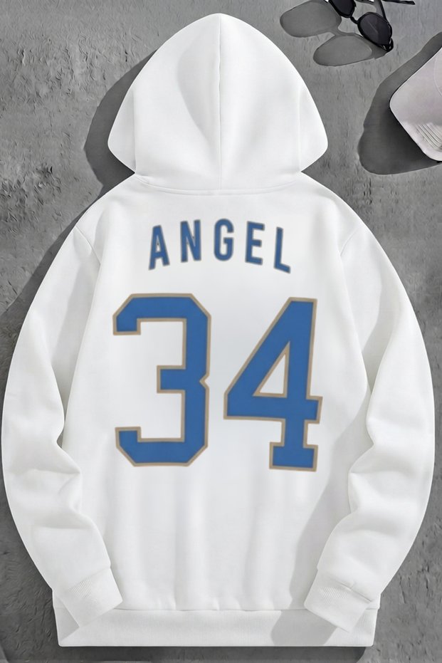 Unisex 3 Thread Cotton White Angel34 Print Loose Fit Sweatshirt Hoodie