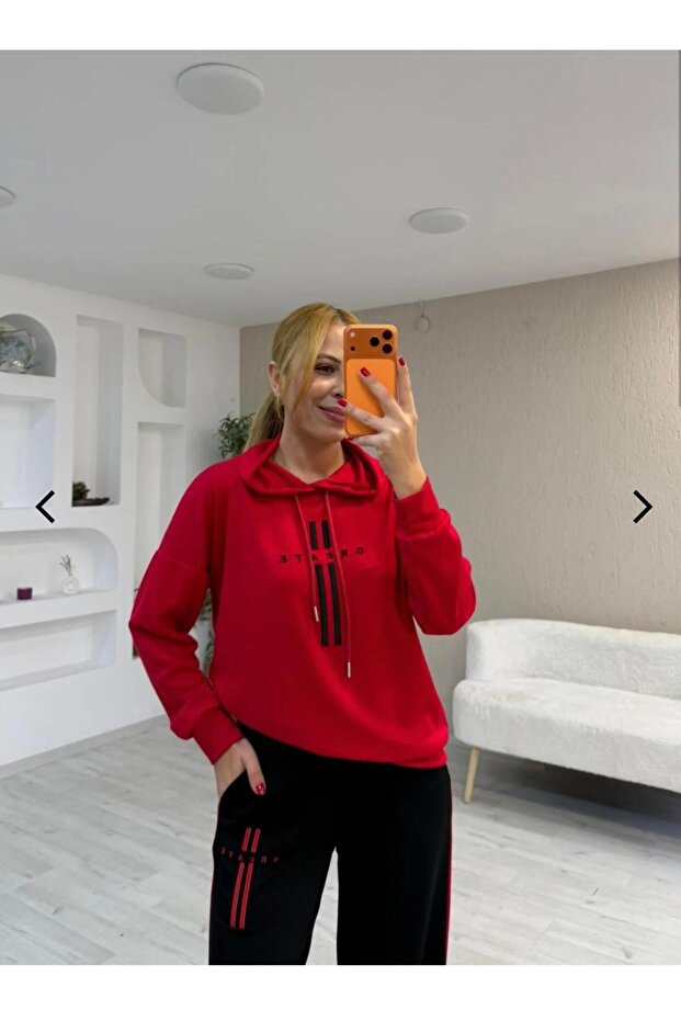Embroidery Detailed Modal Textured Hooded Tracksuit Set