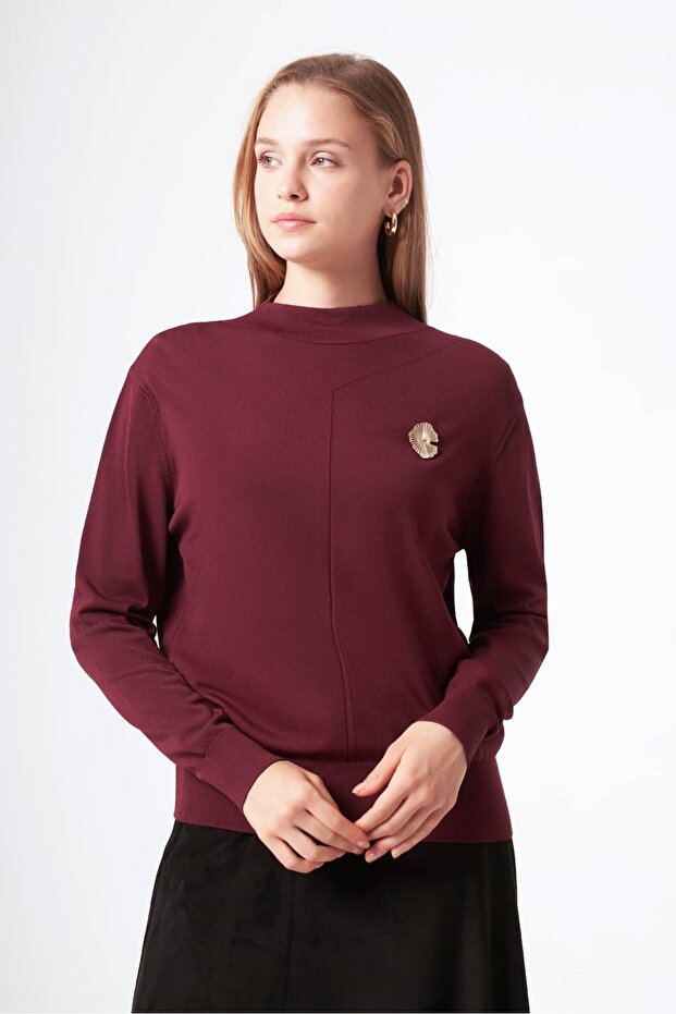 200 Broch Detailled Half Fishman Merserized Tunic Bordo