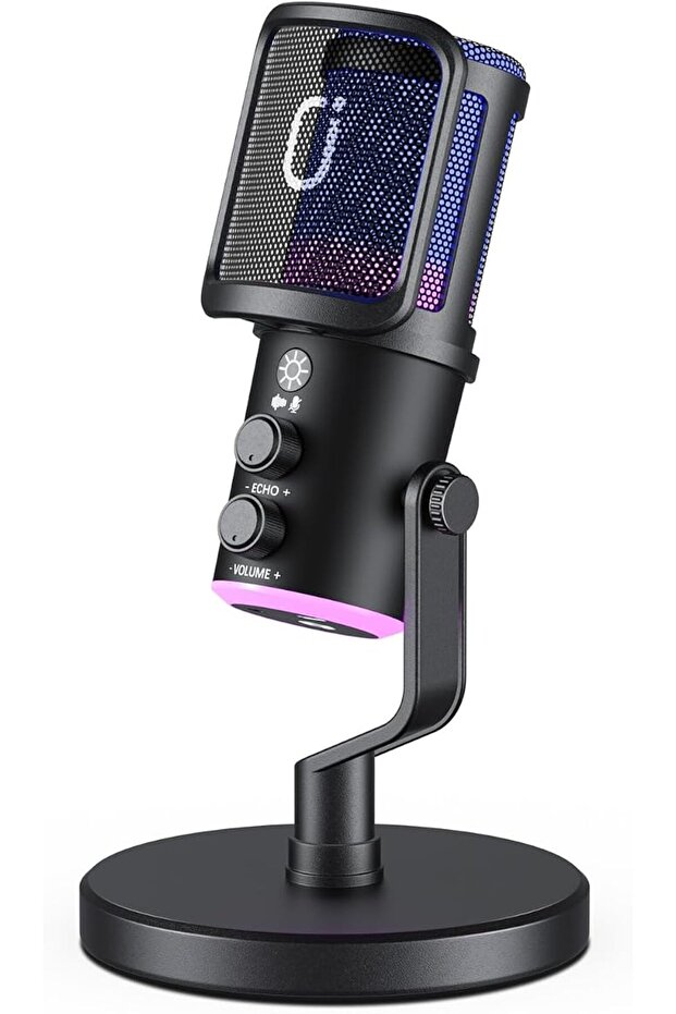 ميكروفون مكثف USB من HWWR، ميكروفون للألعاب مع إضاءة RGB، خاصية إلغاء الضوضاء والكتم السريع - مناسب لـ