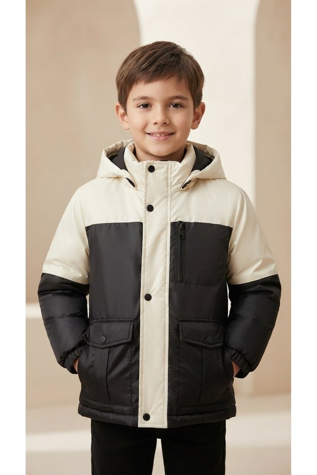 Children's Coat Children's Softshell Coat with Detachable Hood and Print Detail