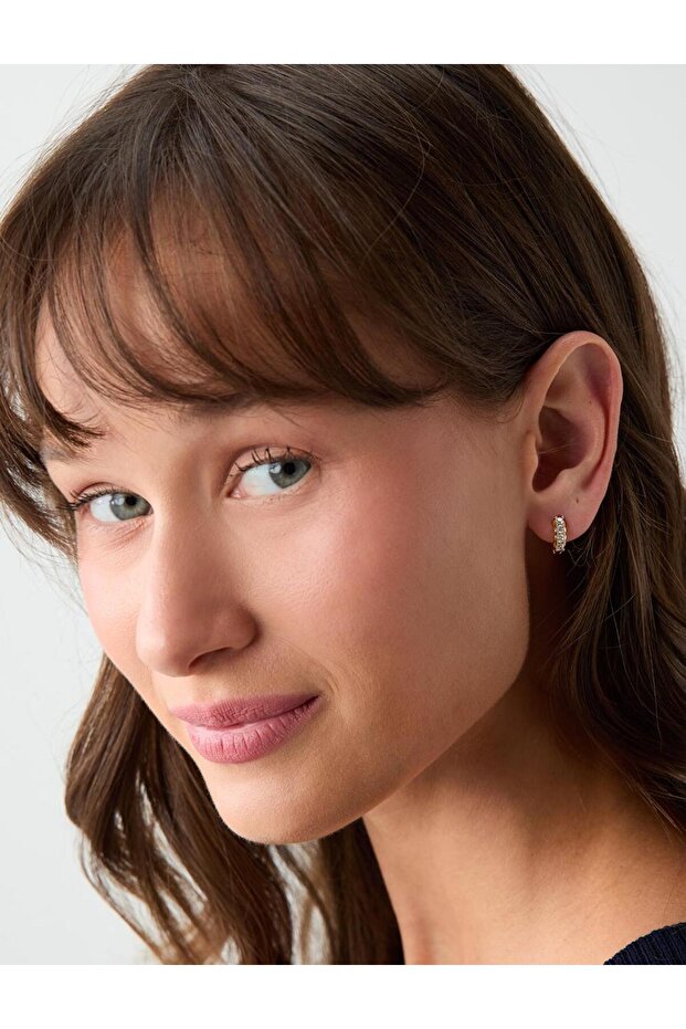 Gold Color Stone Detailed Elegant Half Hoop Earrings