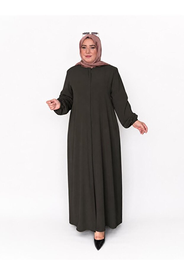 Women's Large Size Islamic Clothing Zippered Side Tie Belted Dress Oversize