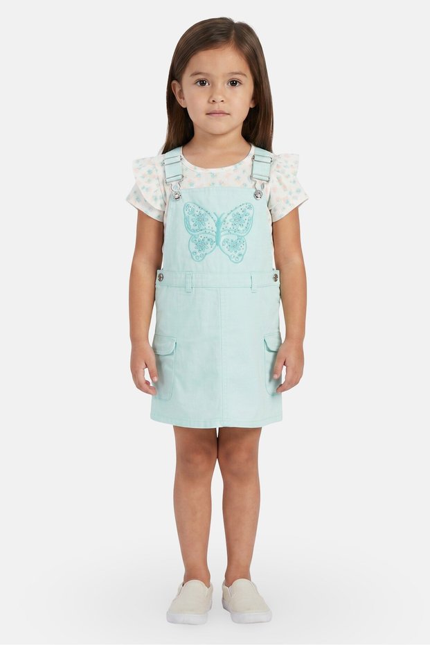 Toddlers Girl 3 Pieces Embroidered Dress And Top With Hair Clip Set, Multicolor