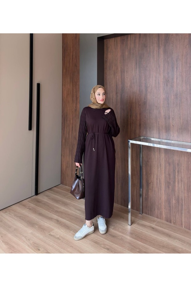Mercerized Knitwear Dress with Gathered Sleeves Anka261057