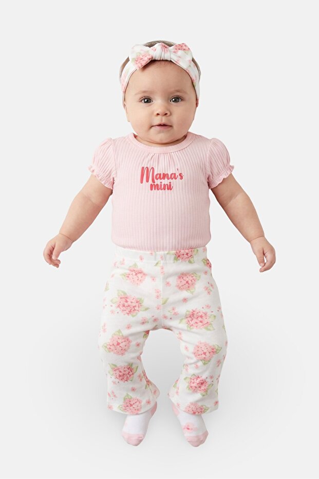 Toddlers Girl 4 Pcs Graphic Print Bodysuit And Pants With Headband And Socks Set, Multicolor