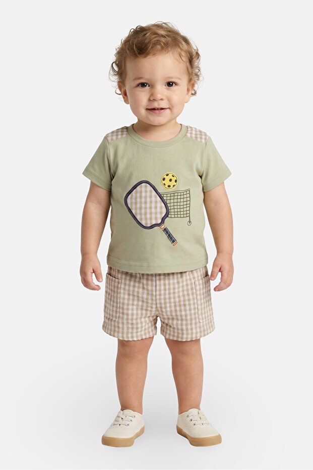 Toddlers Boy 2 Pcs Checkered T-Shirt And Shorts Set, Multicolor