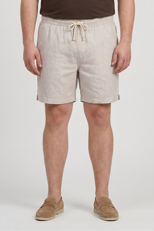 Men Regular Fit Chambray Basic Shorts, Beige