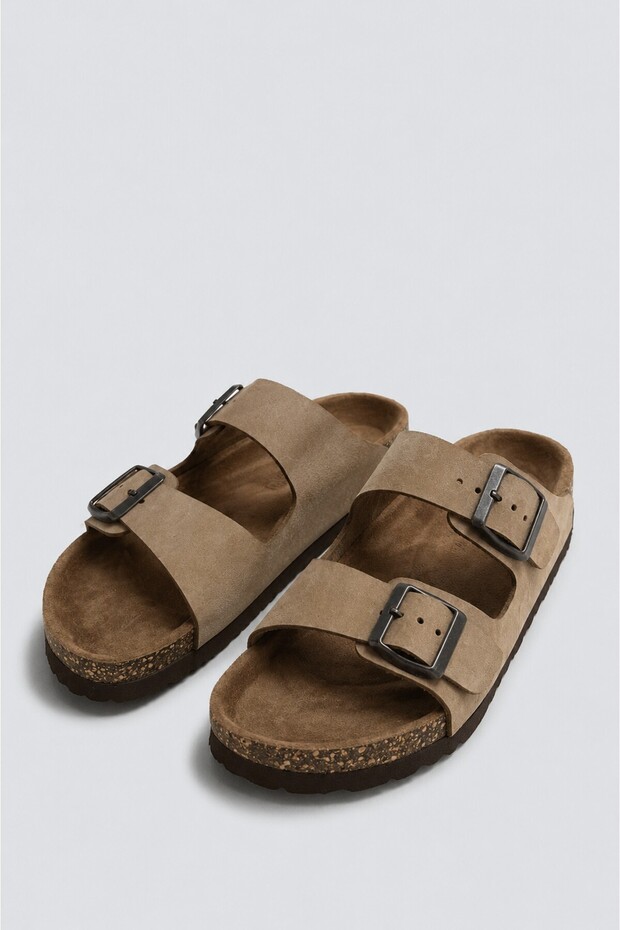 Double strap leather men's sandals