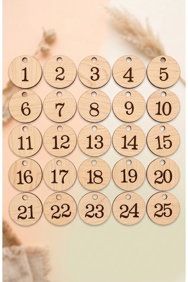 25 Pieces Mdf Advent Calendar Numberer Set Countdown Gift Package Ornament Tag