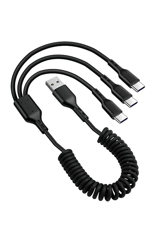 كابل شحن USB A إلى USB C قابل للسحب 3 في 1، سلك شحن سريع 5 أمبير مع مقسم Y، متوافق