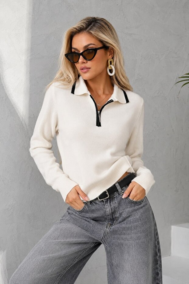 Women's Polo Collar Half-Zip Knit Sweater