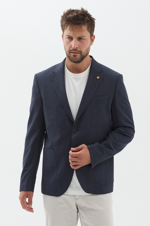 Polonara Men's Dark Navy Blue Half-Lined Polyviscon Blend Sports Blazer Jacket with Pocket