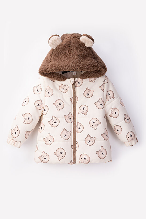 Patterned Brown Fleece Winter Boy's Coat